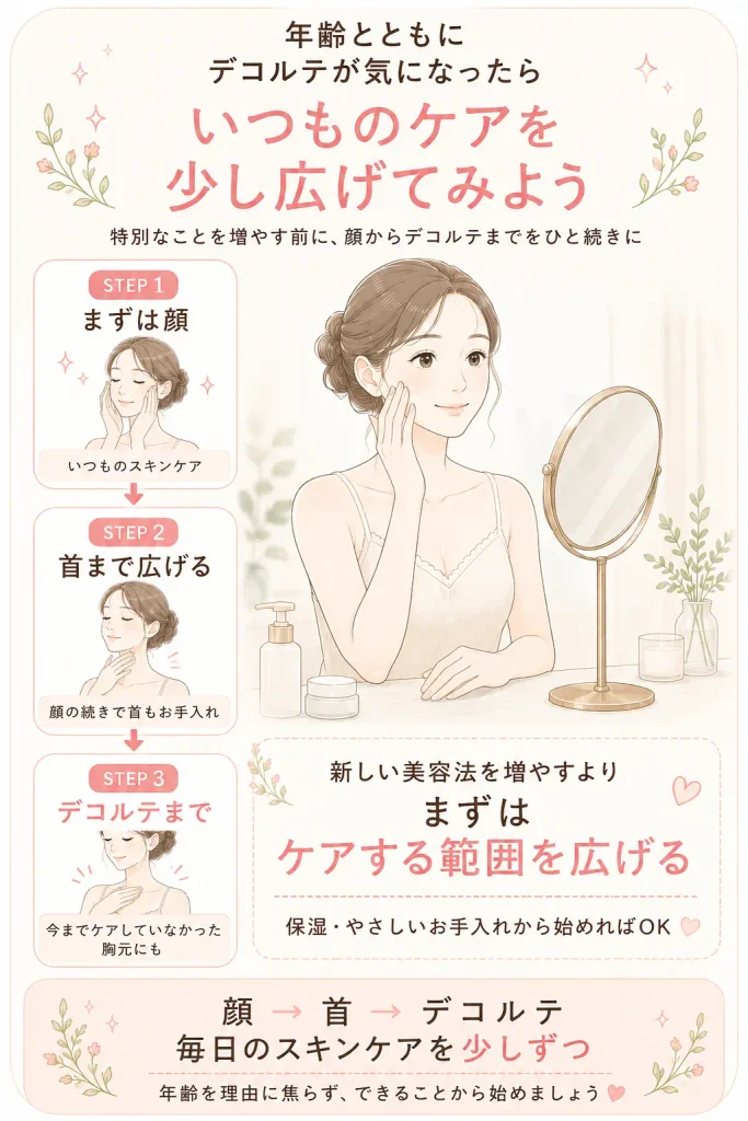 今まで顔だけだったスキンケアを、首・デコルテまで少し広げてみる